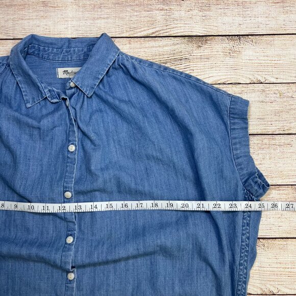Madewell Chambray Shirt XS Blue Short Sleeve Button Front Cotton Lyocell Top - Picture 5 of 11
